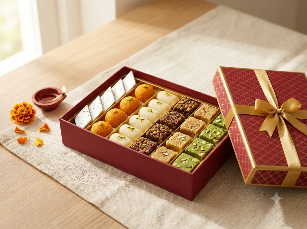 Badi Bhent: an assorted Laxman Bikaner mithai gift box with milk sweets, ladoos and barfi